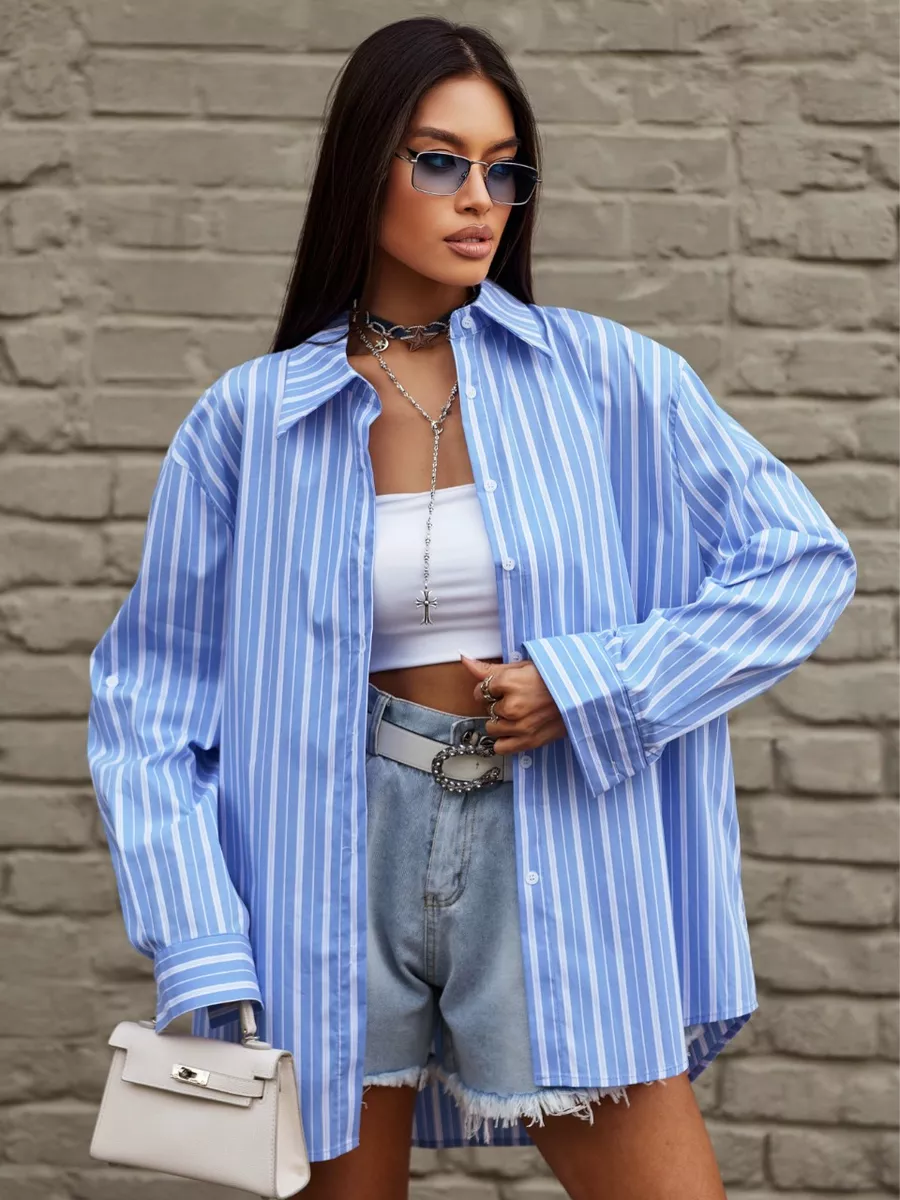 Рубашка оверсайз удлиненная в полоску