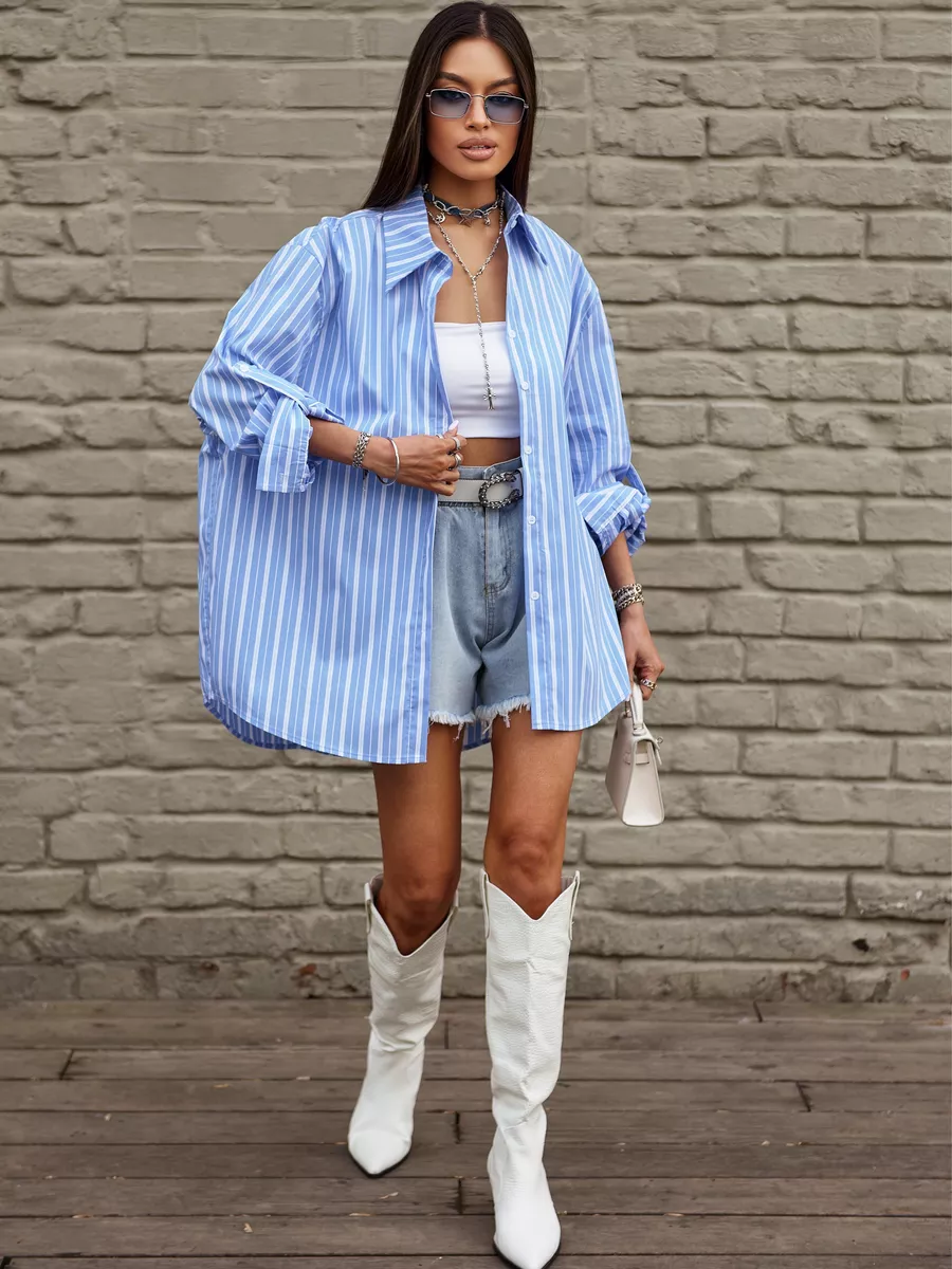 Рубашка оверсайз удлиненная в полоску