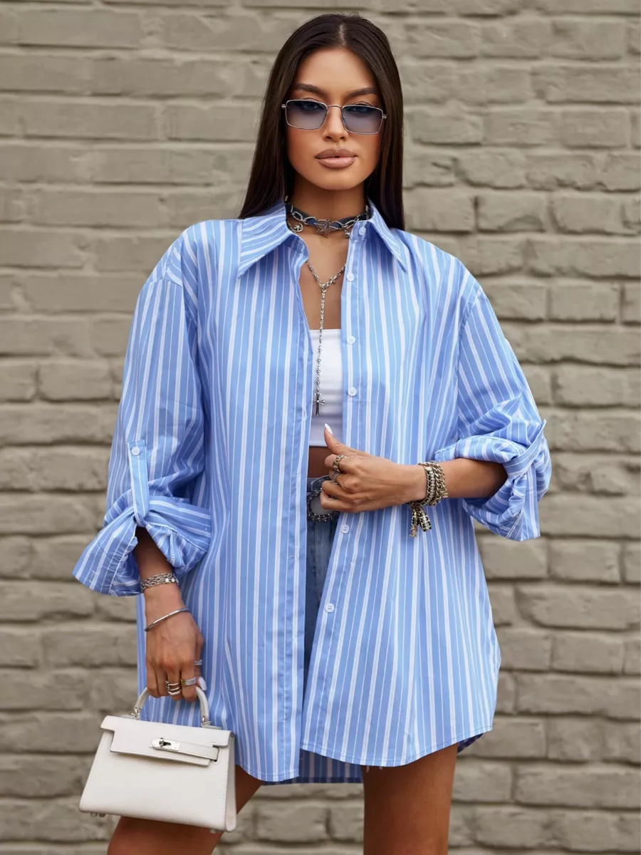 Рубашка оверсайз удлиненная в полоску