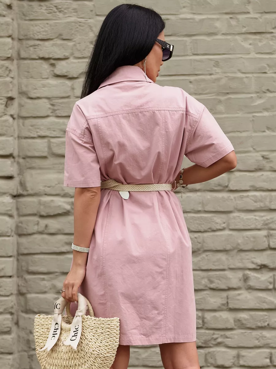 Пудровое летнее платье рубашка мини