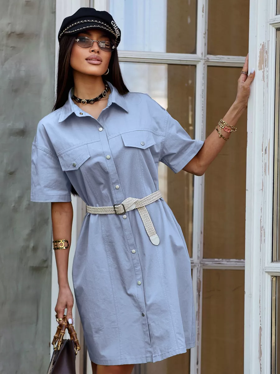 Летнее платье рубашка мини