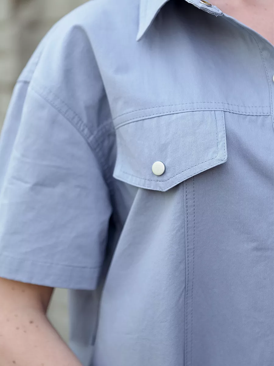 Синее летнее платье рубашка мини