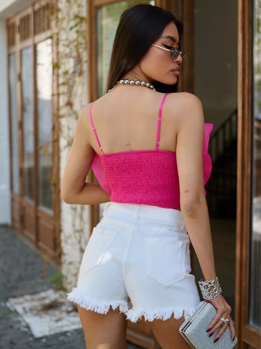 Топ летний вечерний на бретелях с драпировкой