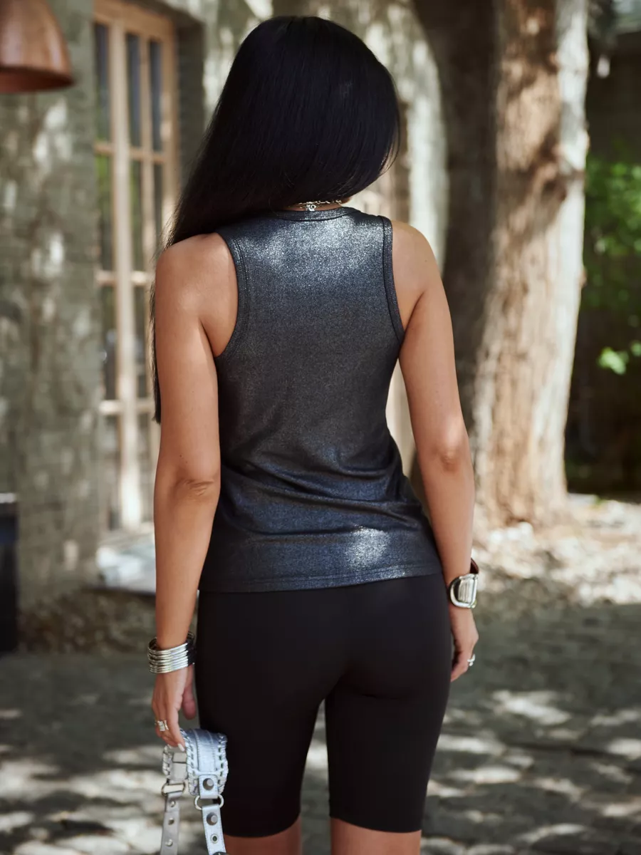 Черный топ летний с металлическим напылением