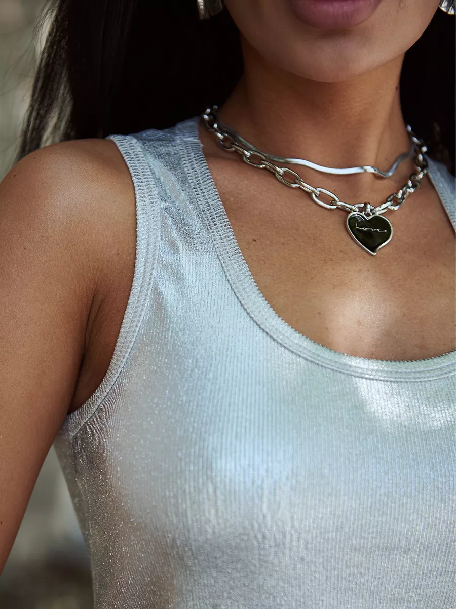 Серебристый топ летний с металлическим напылением