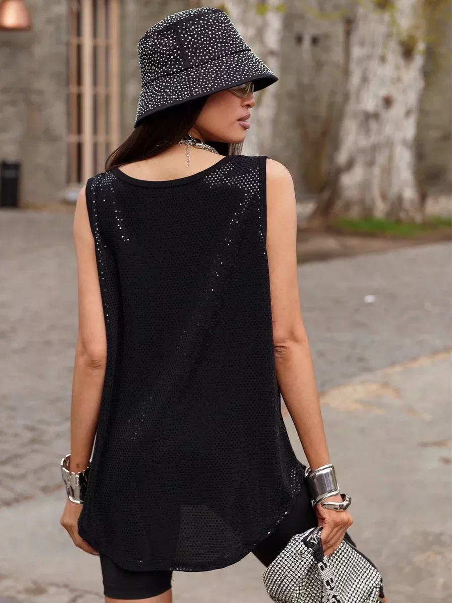 Черный топ майка летний с блестками