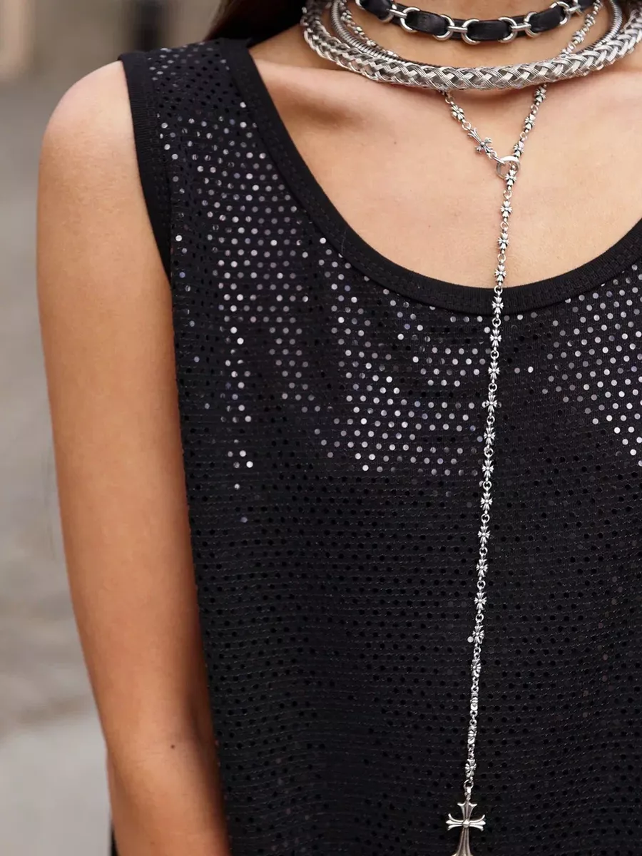 Черный топ майка летний с блестками