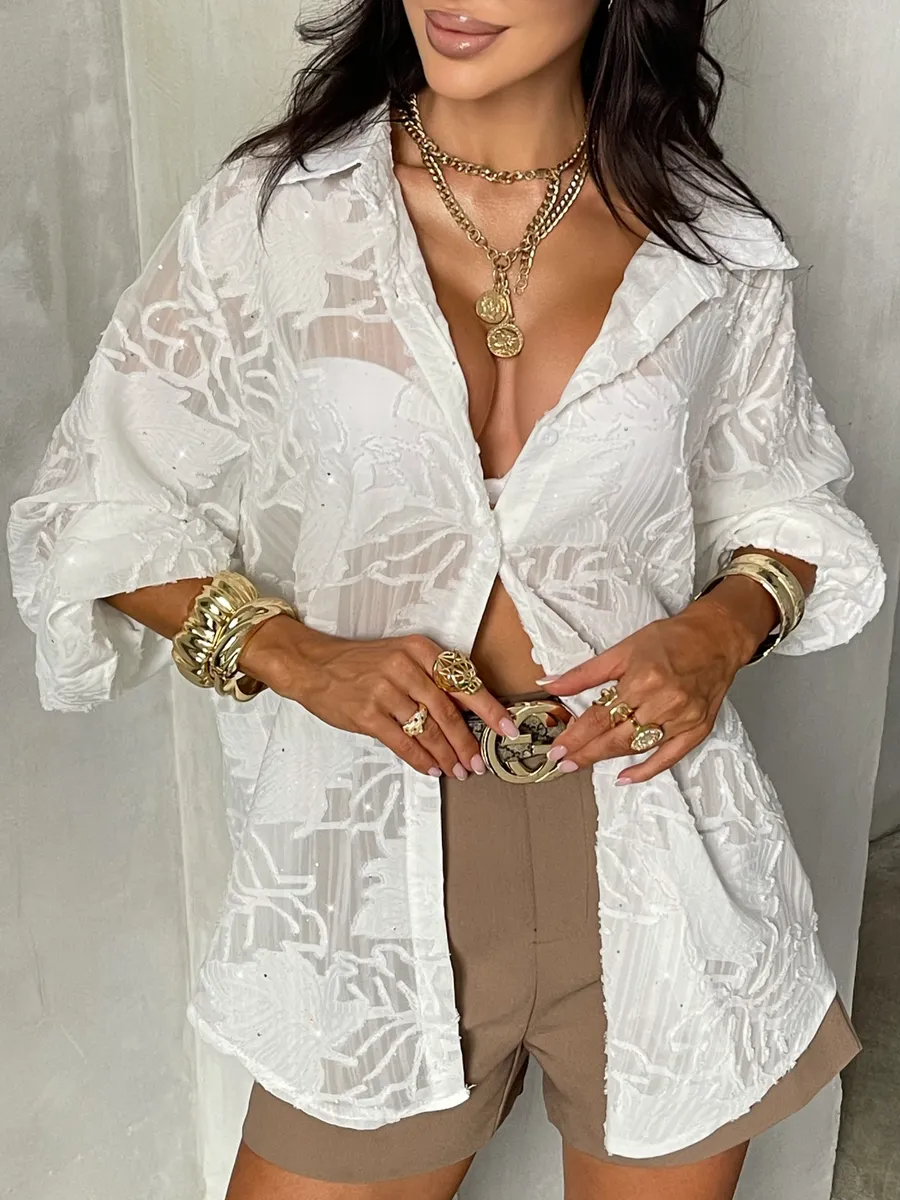 Рубашка оверсайз удлиненная с модным принтом