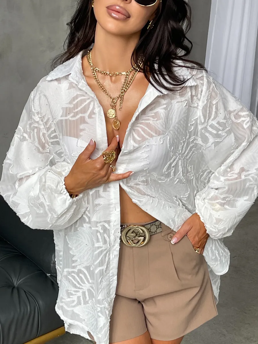 Рубашка оверсайз удлиненная с модным принтом