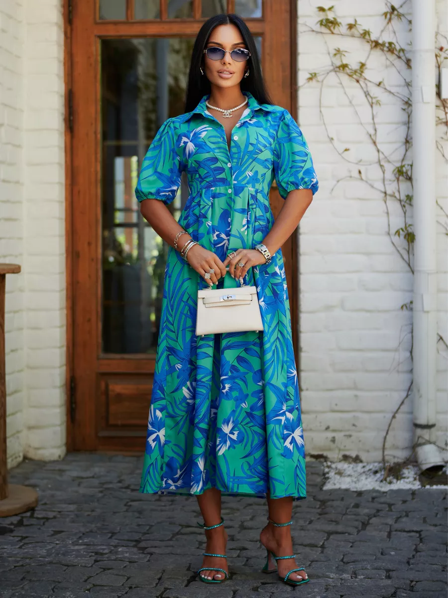 Платье рубашка летнее с цветочным принтом