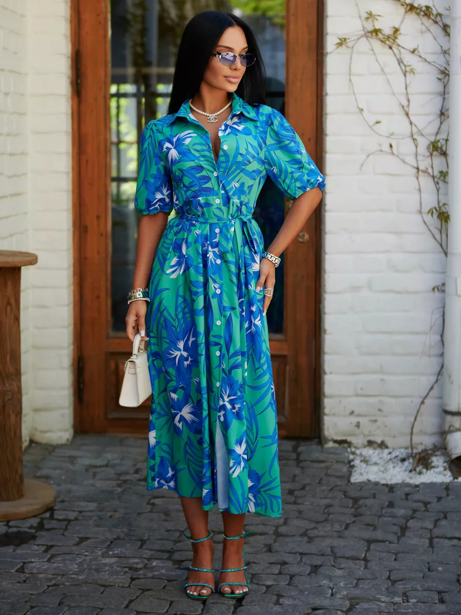 Платье рубашка летнее с цветочным принтом