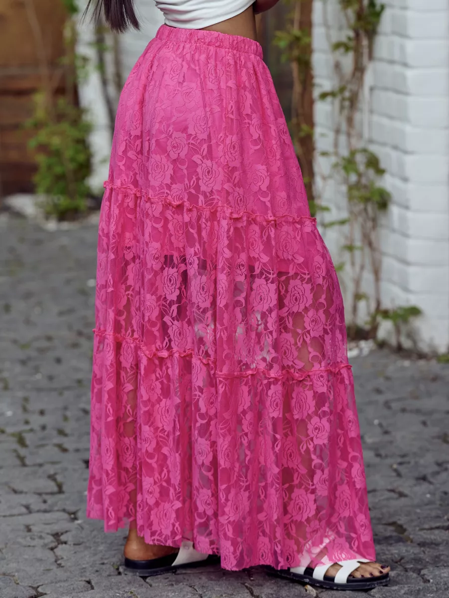 Фуксия юбка длинная летняя из гипюра сетка