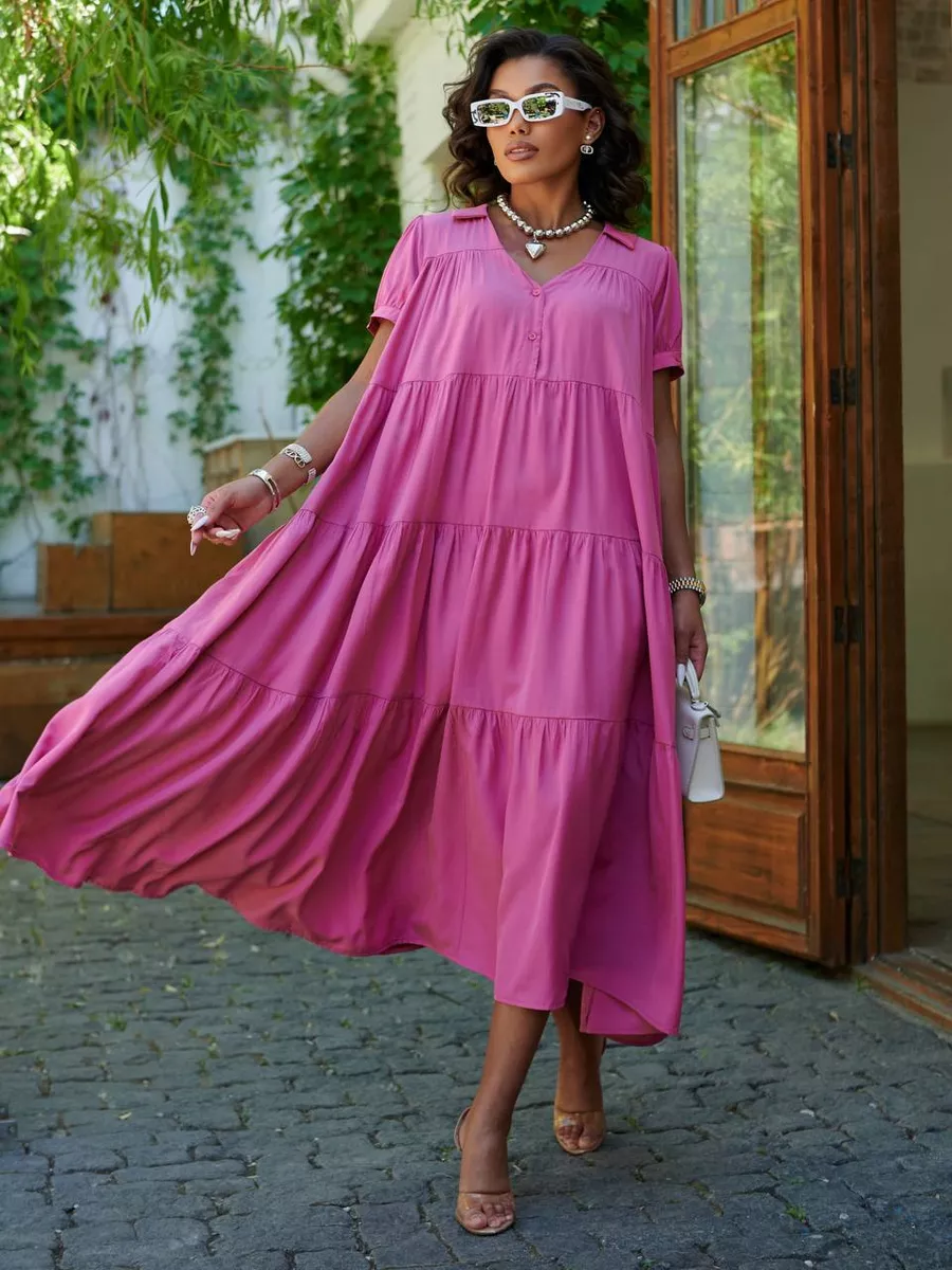 Свободное ярусное платье в стиле бохо