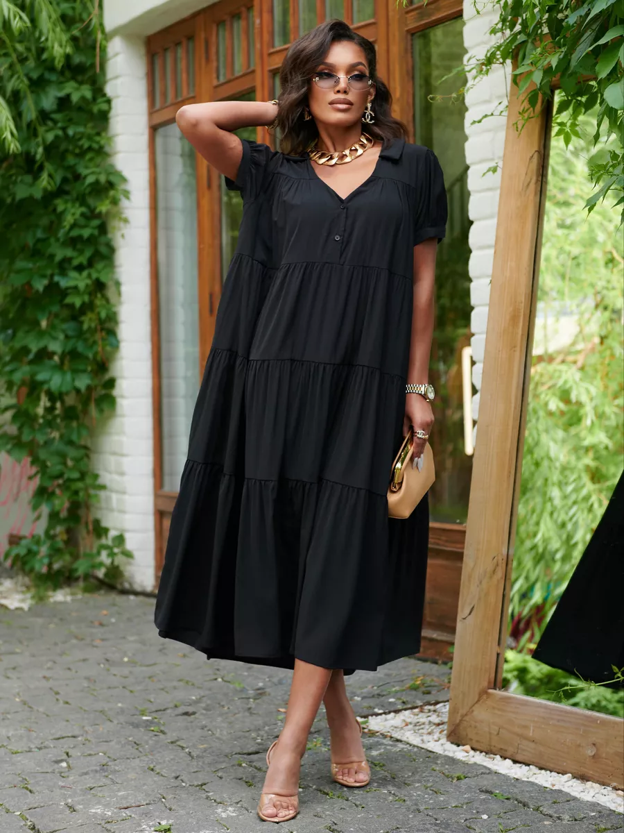 Свободное ярусное платье в стиле бохо