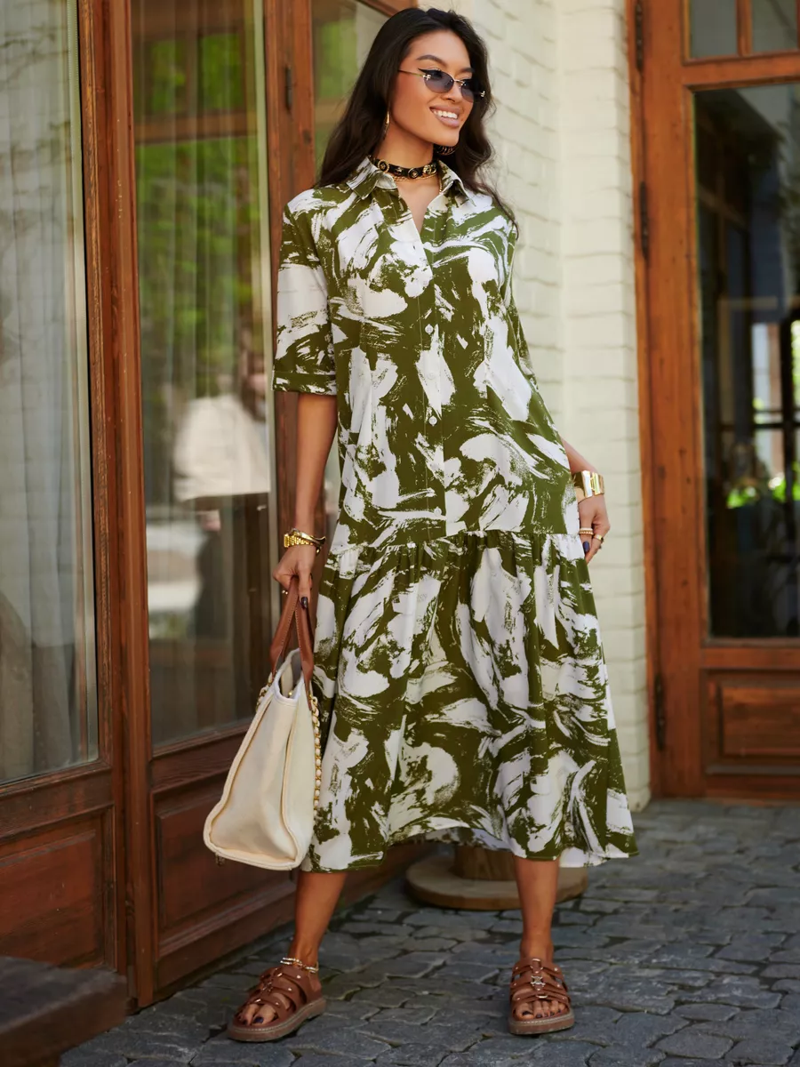 Хаки платье летнее миди