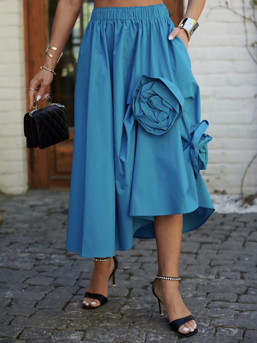 Синяя юбка летняя миди