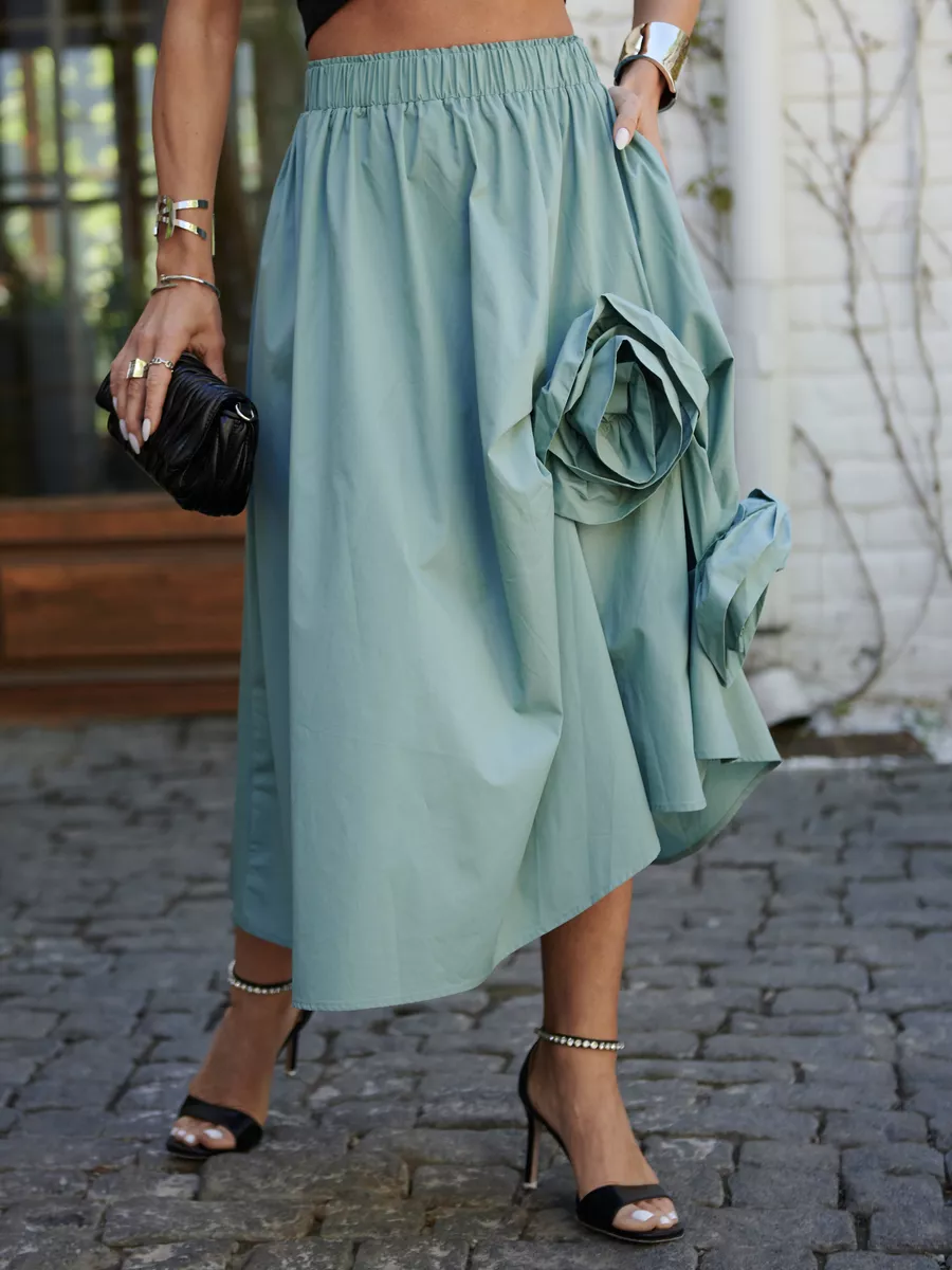 Оливковая юбка летняя миди