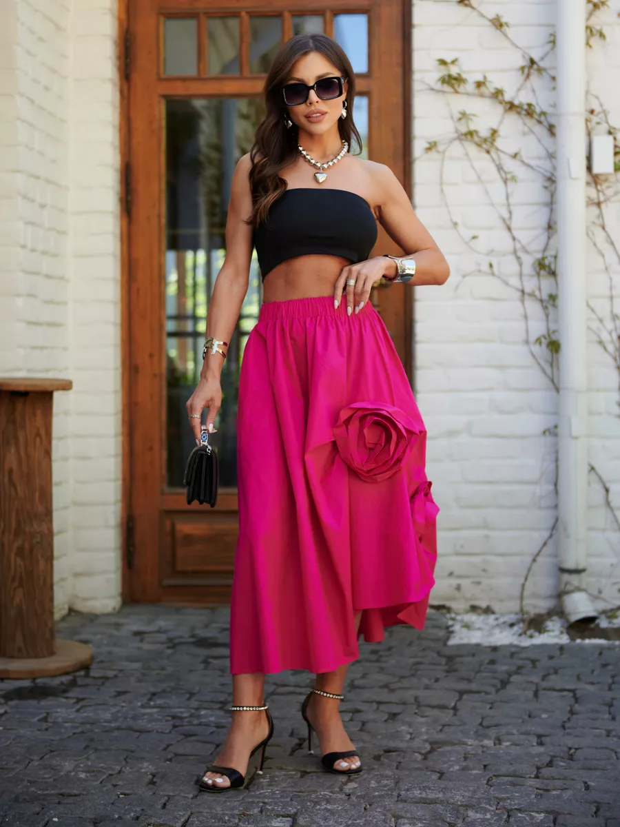 Фуксия юбка летняя миди