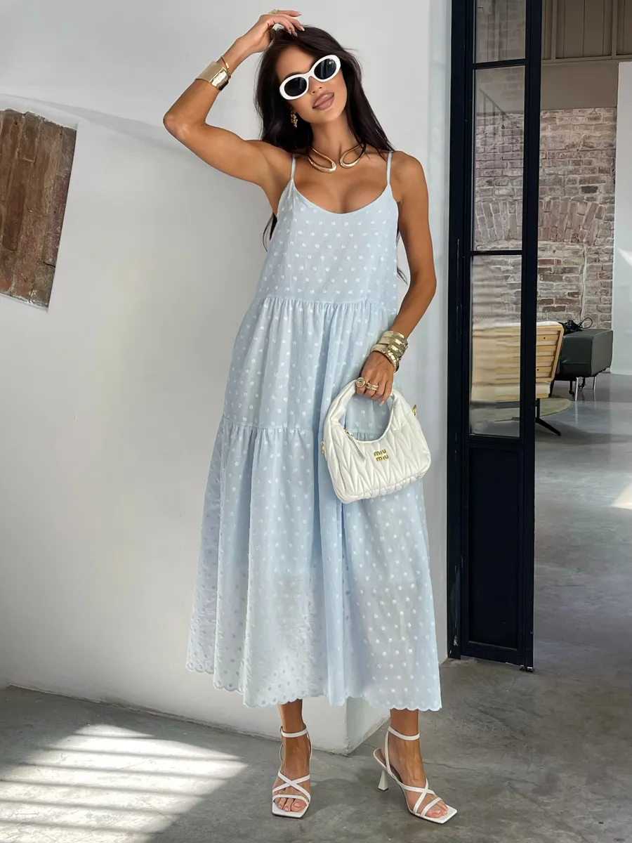 Голубое сарафан летний миди