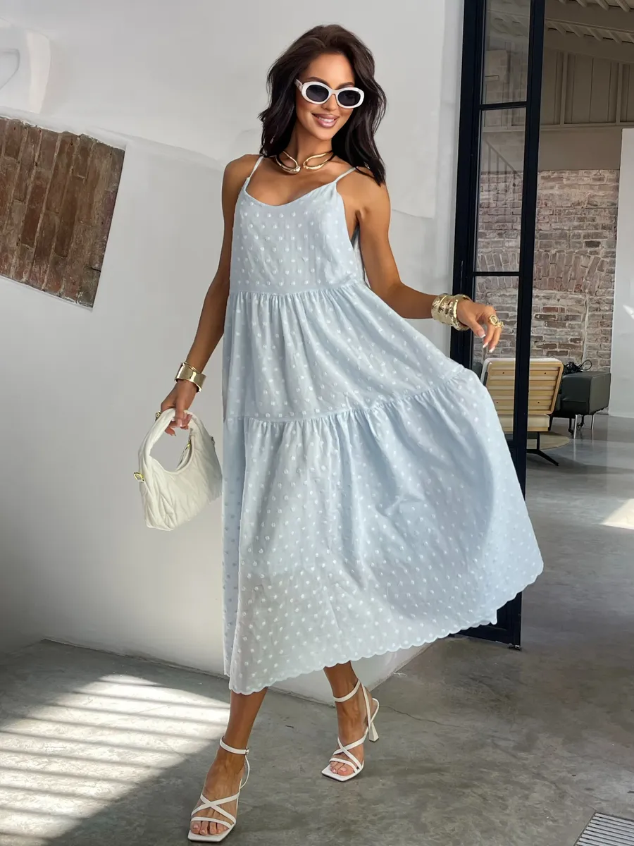 Голубое сарафан летний миди