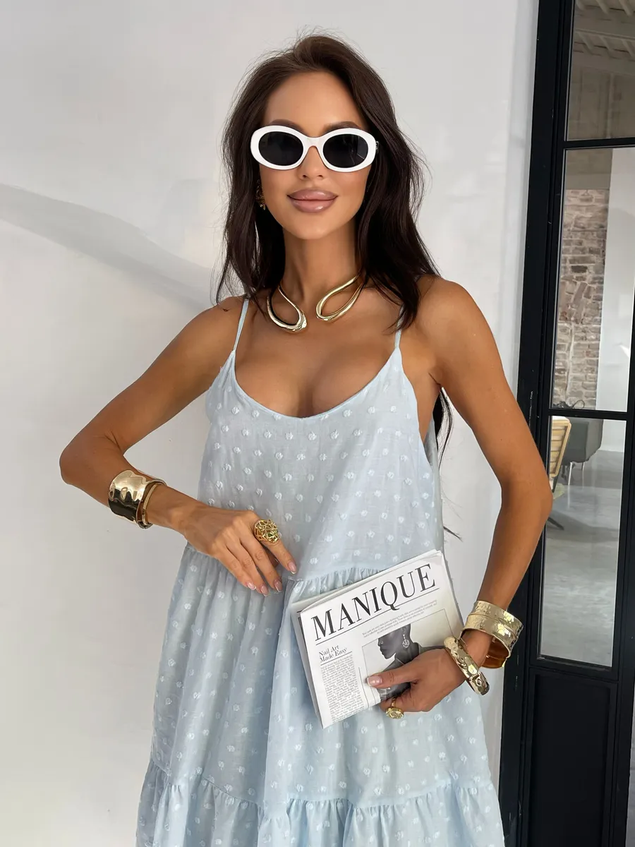 Голубое сарафан летний миди