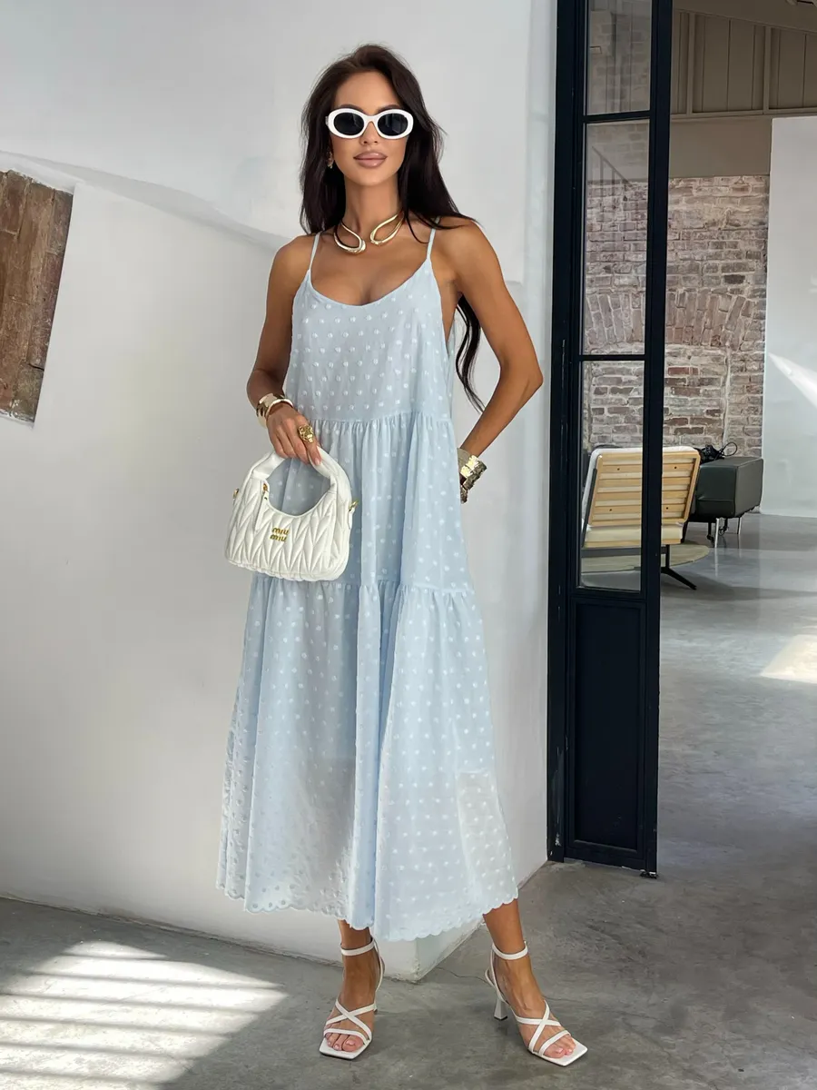 Голубое сарафан летний миди