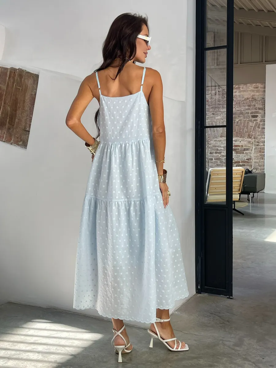 Голубое сарафан летний миди