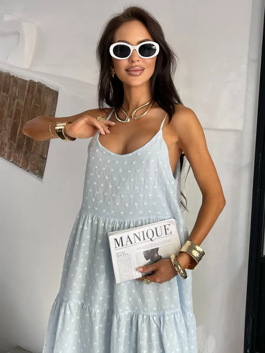 Голубое сарафан летний миди