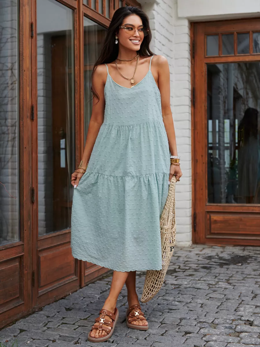 Мятное сарафан летний миди