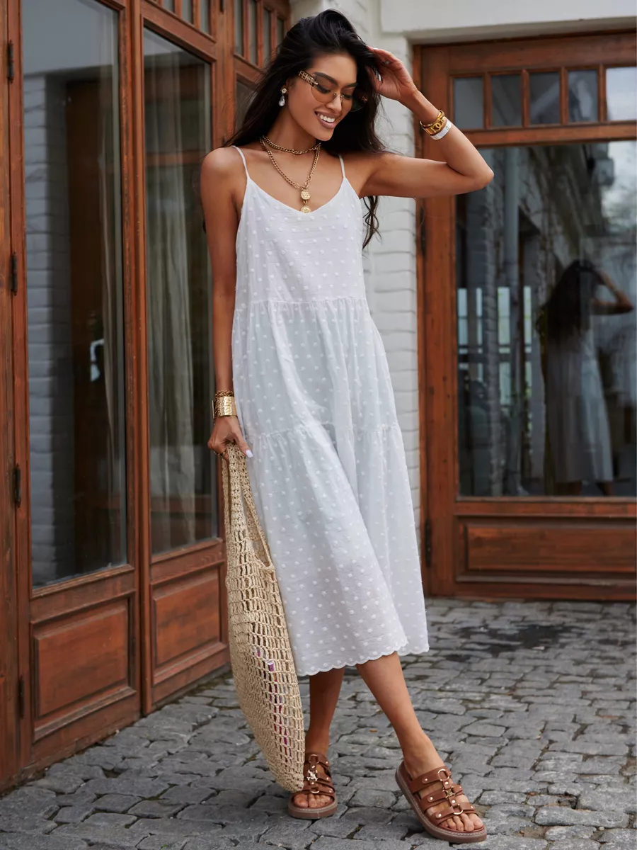 Белое сарафан летний миди