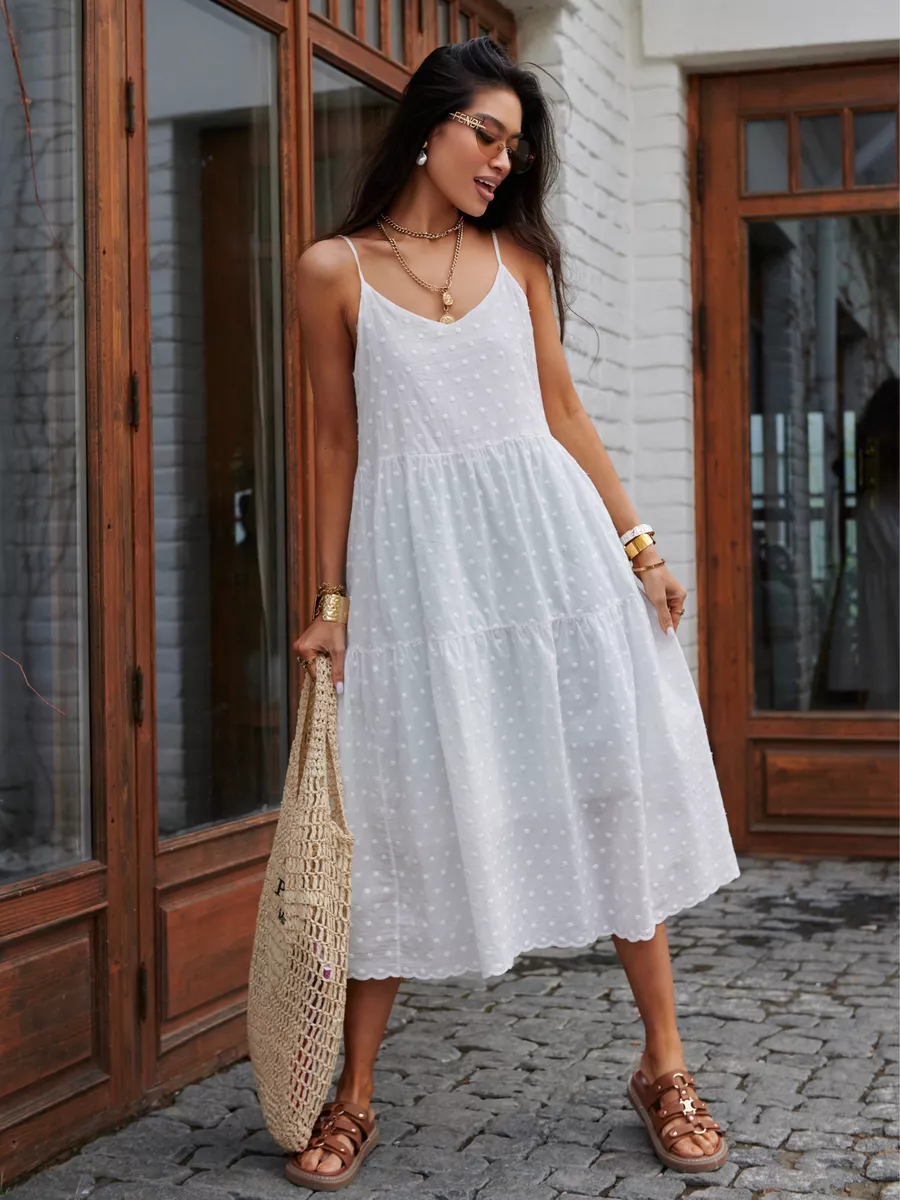 Белое сарафан летний миди