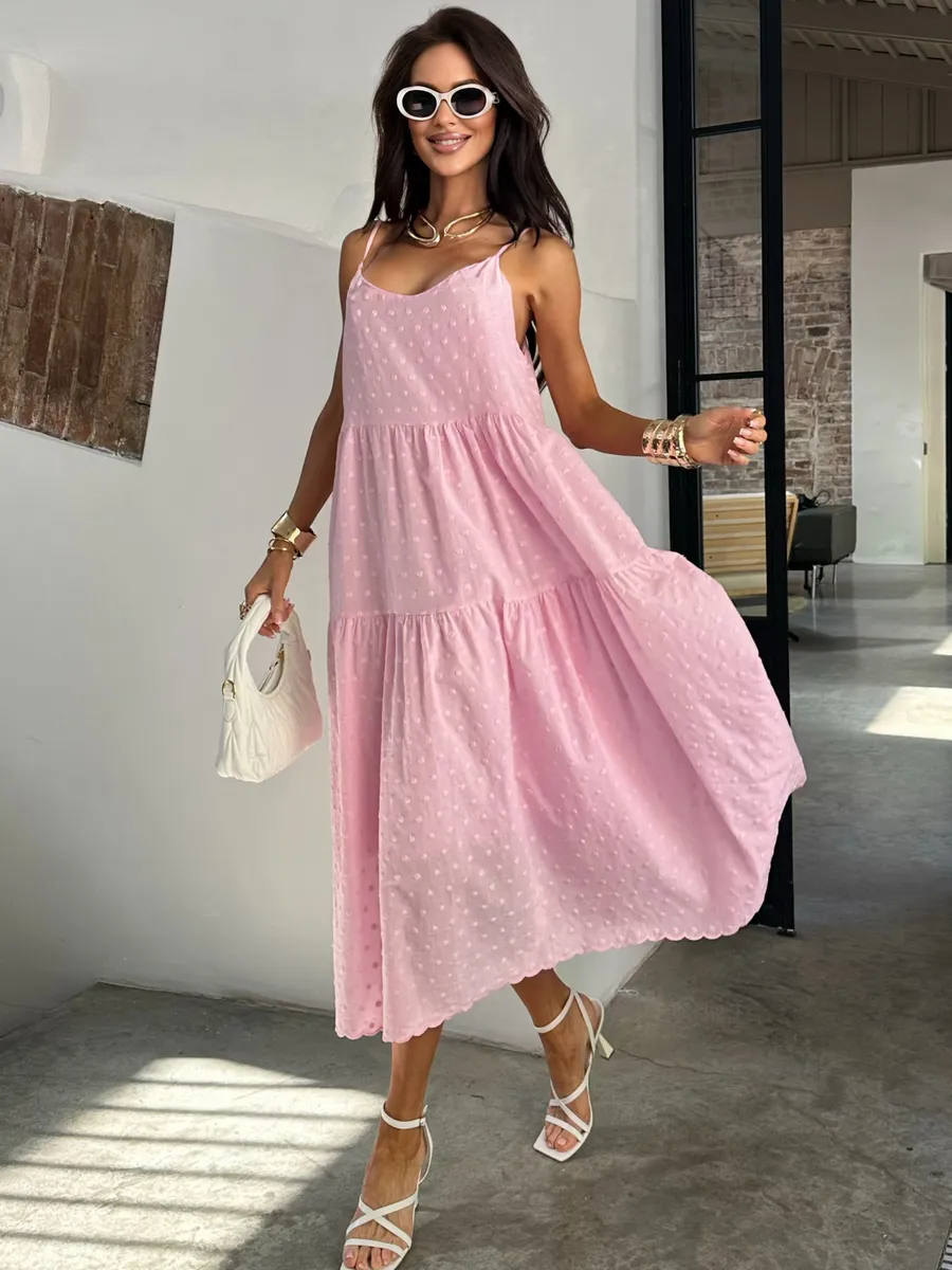 Розовое сарафан летний миди