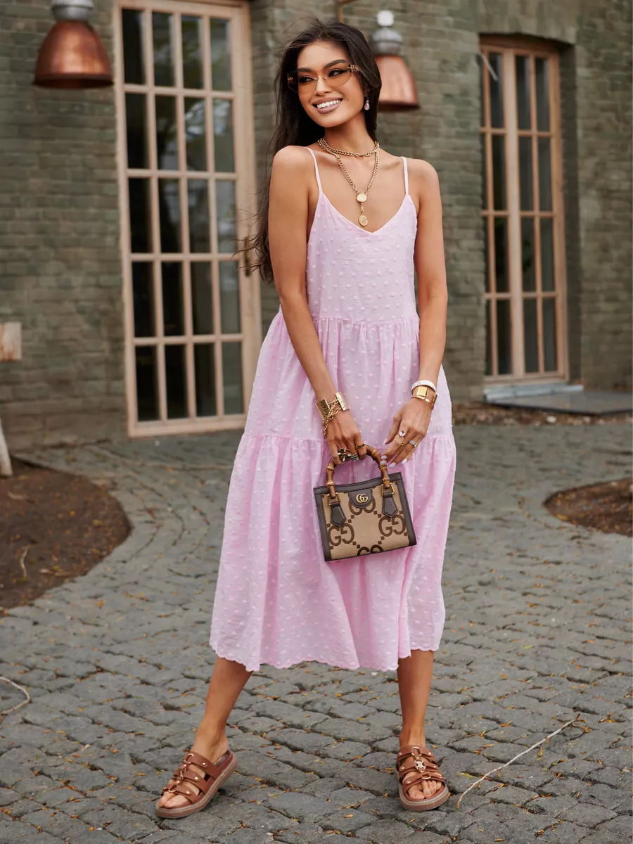 Розовое сарафан летний миди