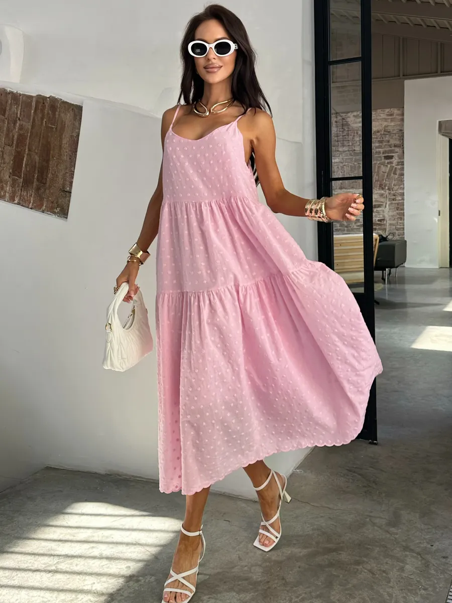 Розовое сарафан летний миди