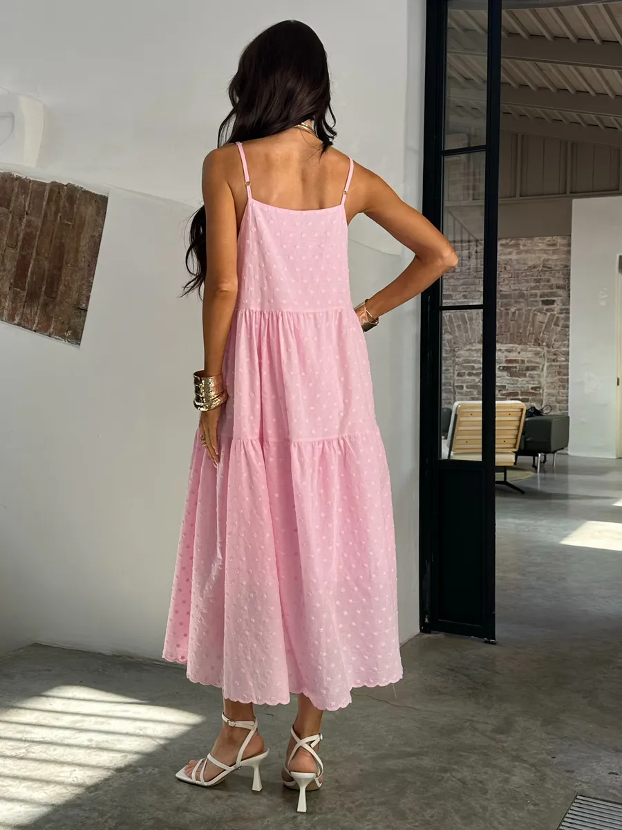 Розовое сарафан летний миди