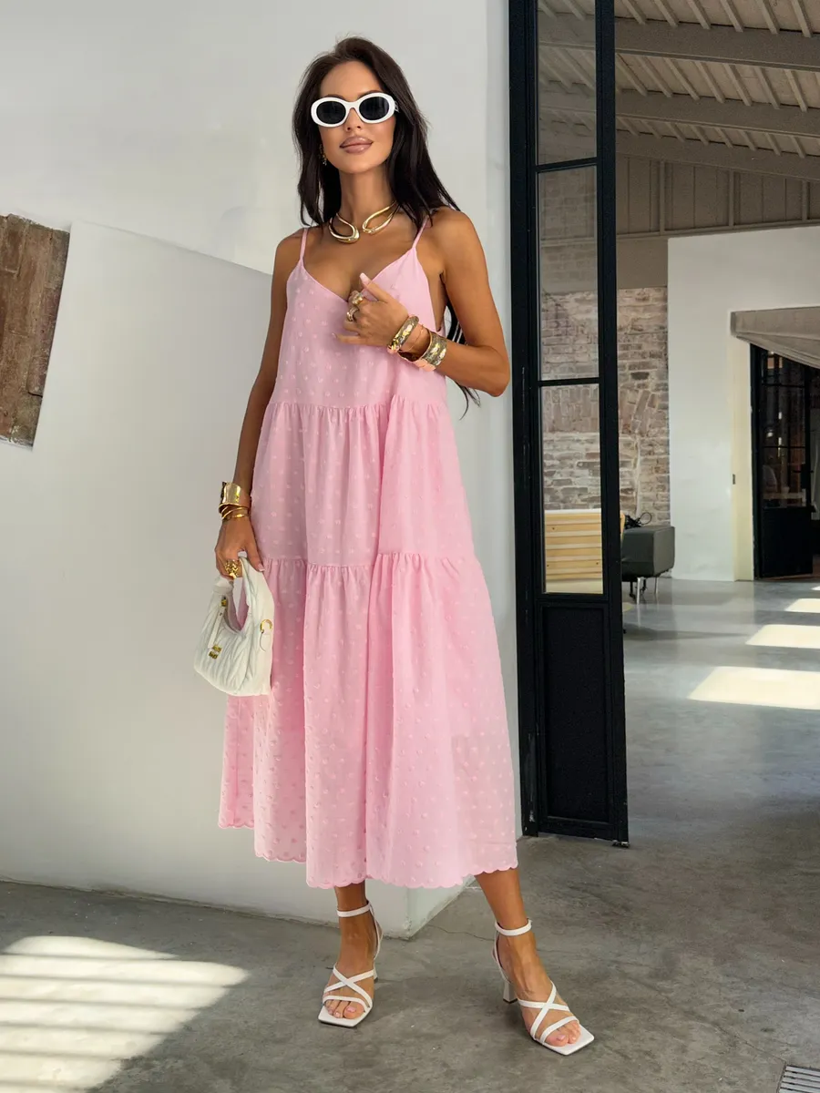 Розовое сарафан летний миди