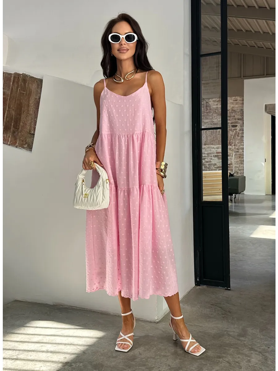 Розовое сарафан летний миди