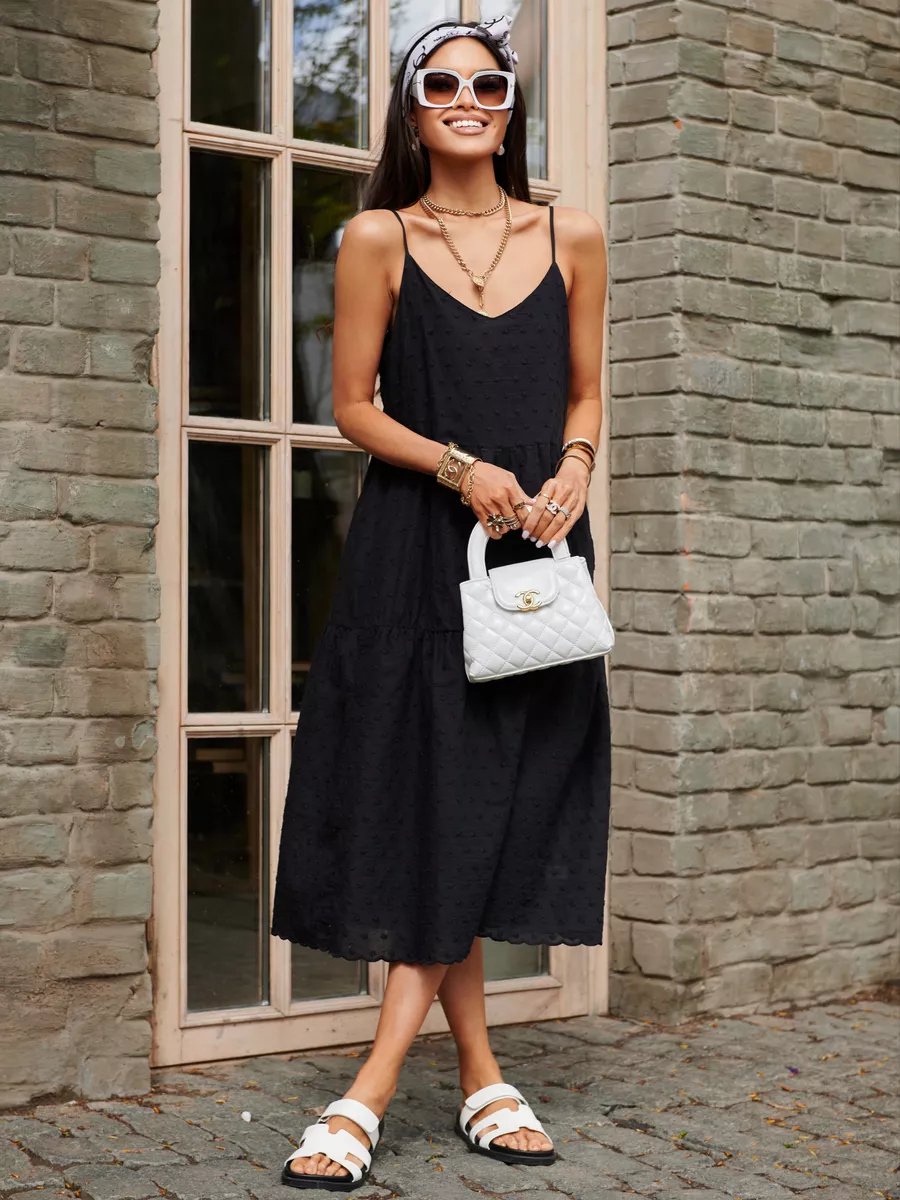 Черное сарафан летний миди