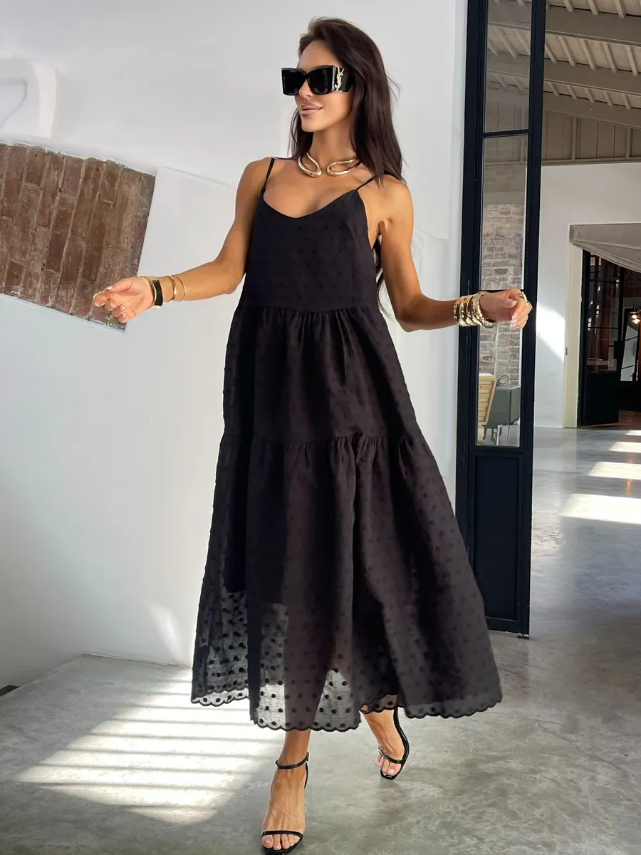 Черное сарафан летний миди