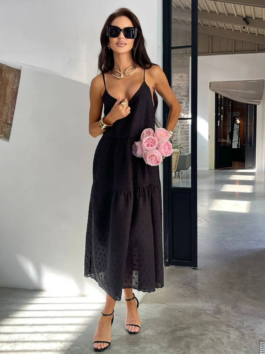 Черное сарафан летний миди