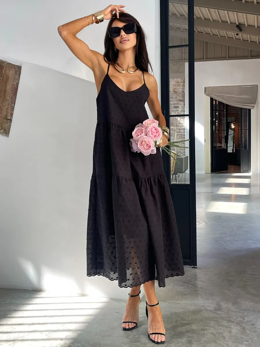 Черное сарафан летний миди