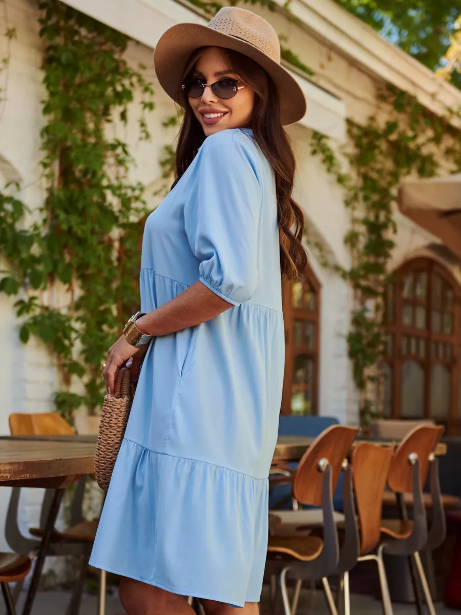 Голубое платье рубашка летнее ярусное