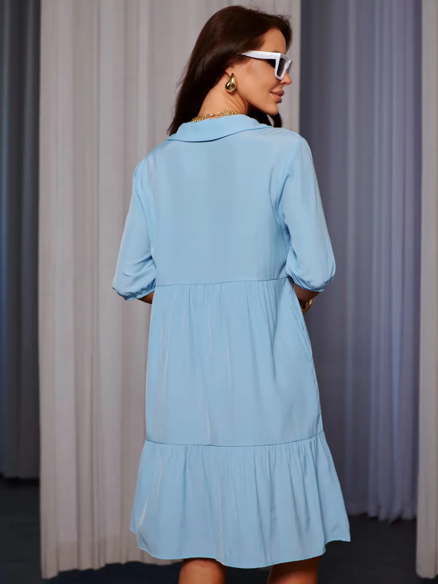 Голубое платье рубашка летнее ярусное