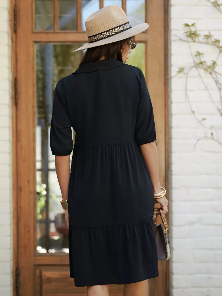 Черное платье рубашка летнее ярусное