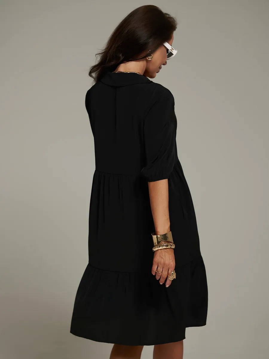 Черное платье рубашка летнее ярусное