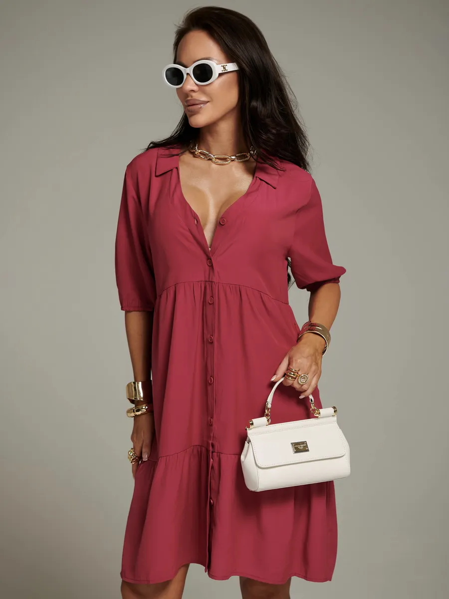 Фуксия платье рубашка летнее ярусное