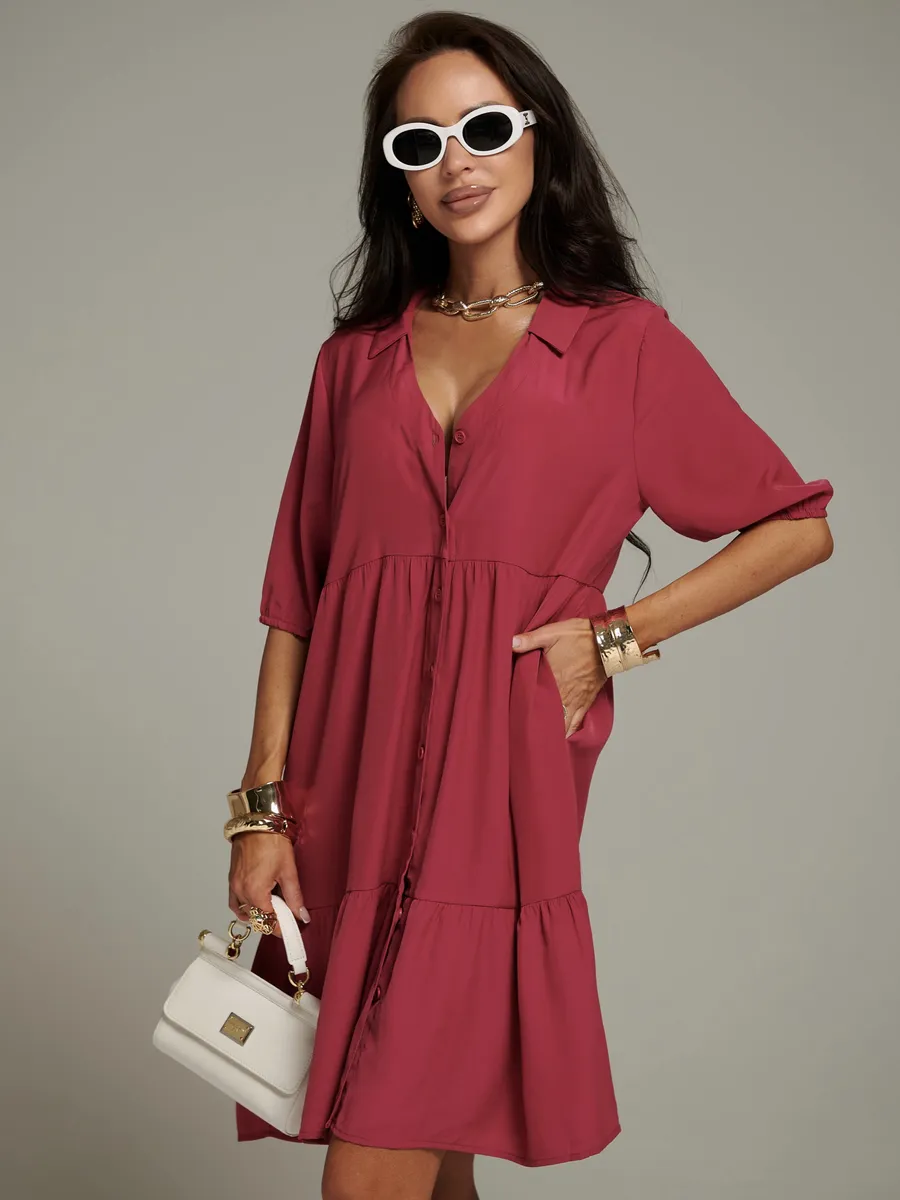 Фуксия платье рубашка летнее ярусное