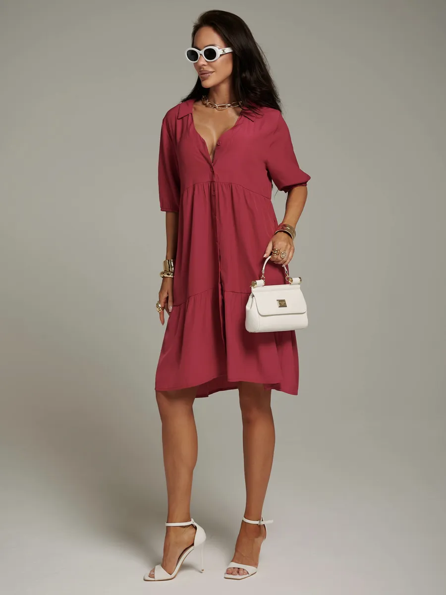 Фуксия платье рубашка летнее ярусное