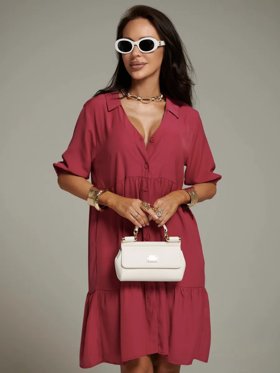 Фуксия платье рубашка летнее ярусное