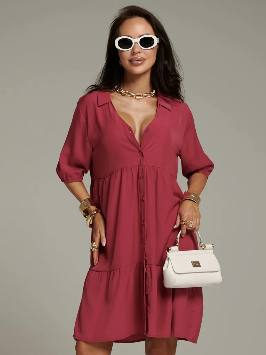 Фуксия платье рубашка летнее ярусное